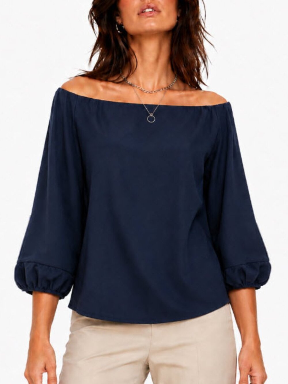 Ever New Navy Balloon Sleeve Wide Neck Blouse Size 8